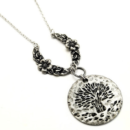 Primitive Long Tree of Life Pendant 27" to 30" Necklace - Silver Insanity