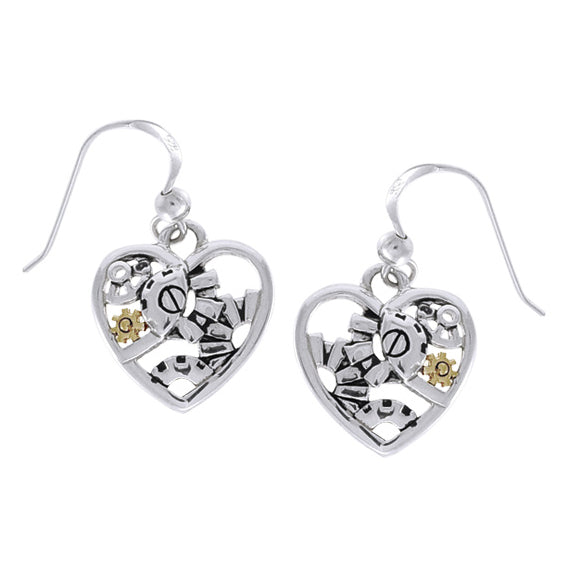 Tinkerer's Clockwork Heart Steampunk Sterling Silver Hook Earrings - Silver Insanity