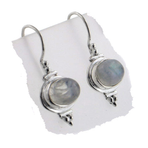 Oval Rainbow Moonstone Drops Sterling Silver Earrings - Silver Insanity