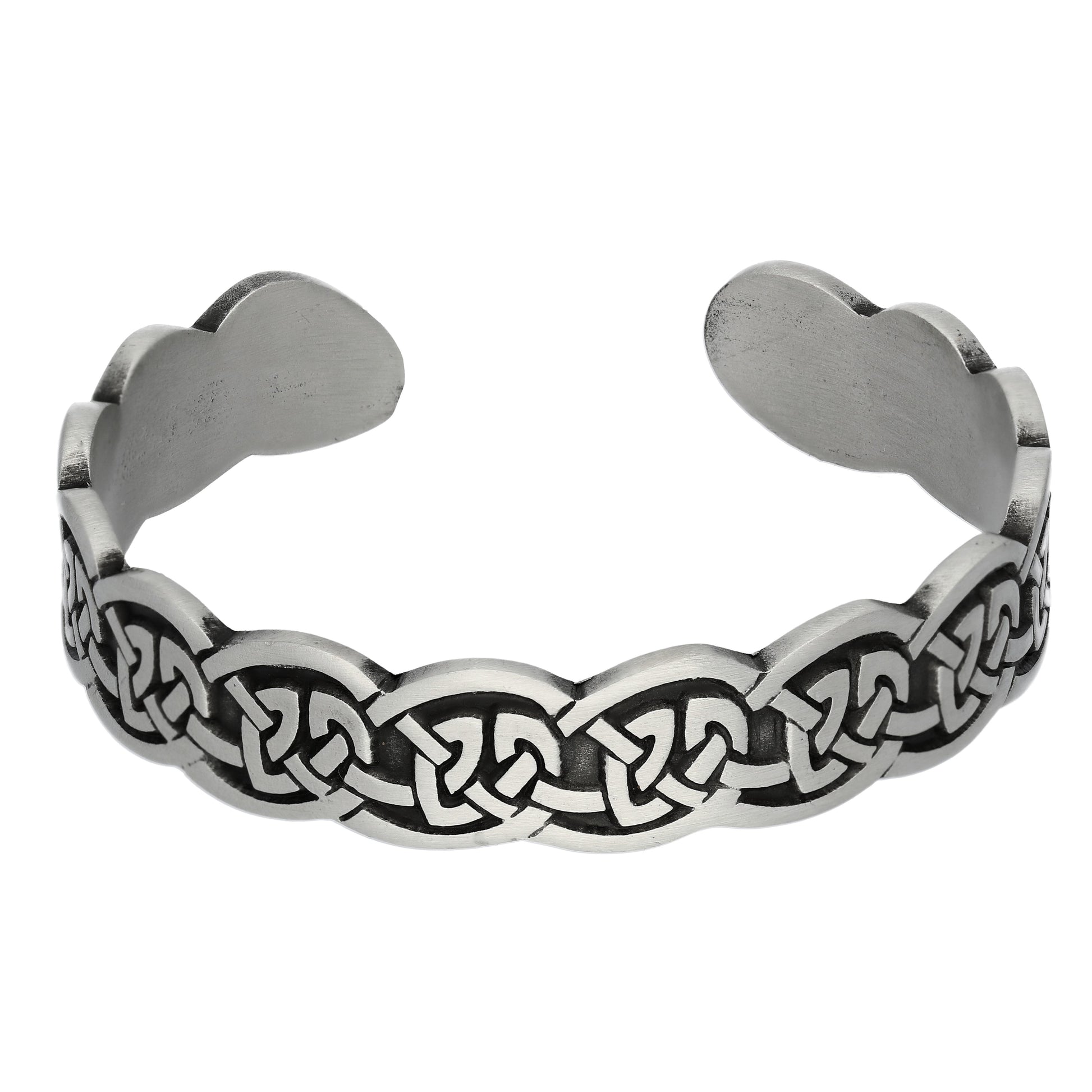 Narrow Engraved Cuff of Celtic Knots Pewter Adjustable 7" Bracelet - Silver Insanity