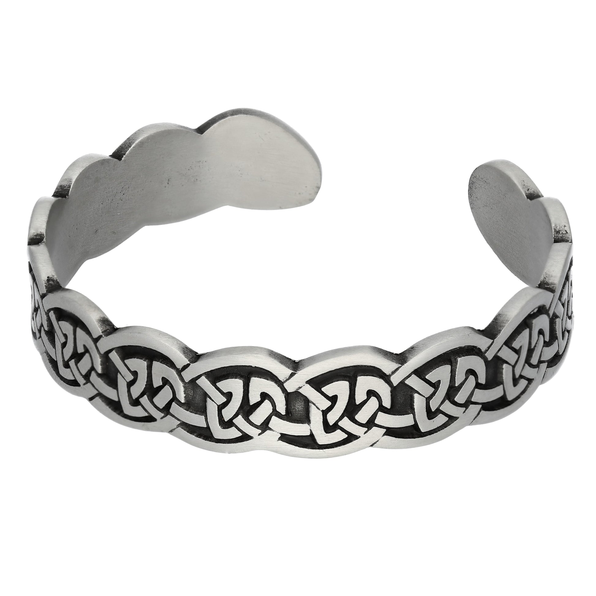 Narrow Engraved Cuff of Celtic Knots Pewter Adjustable 7" Bracelet - Silver Insanity