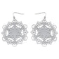 Bright Radiant Filigree Snowflake Metal Disc Hook Earrings - Silver Insanity