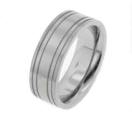 Quatro 4-Stripe Solid Aircraft Grade Titanium Wedding Band Ring Size 7 - Silver Insanity