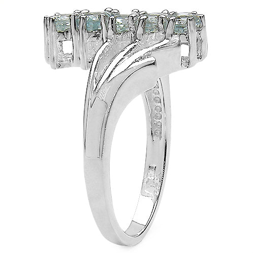 Genuine 5-Stone Aquamarine Gemstone Rhodium Plated Sterling Silver Ring Size 7 - Silver Insanity