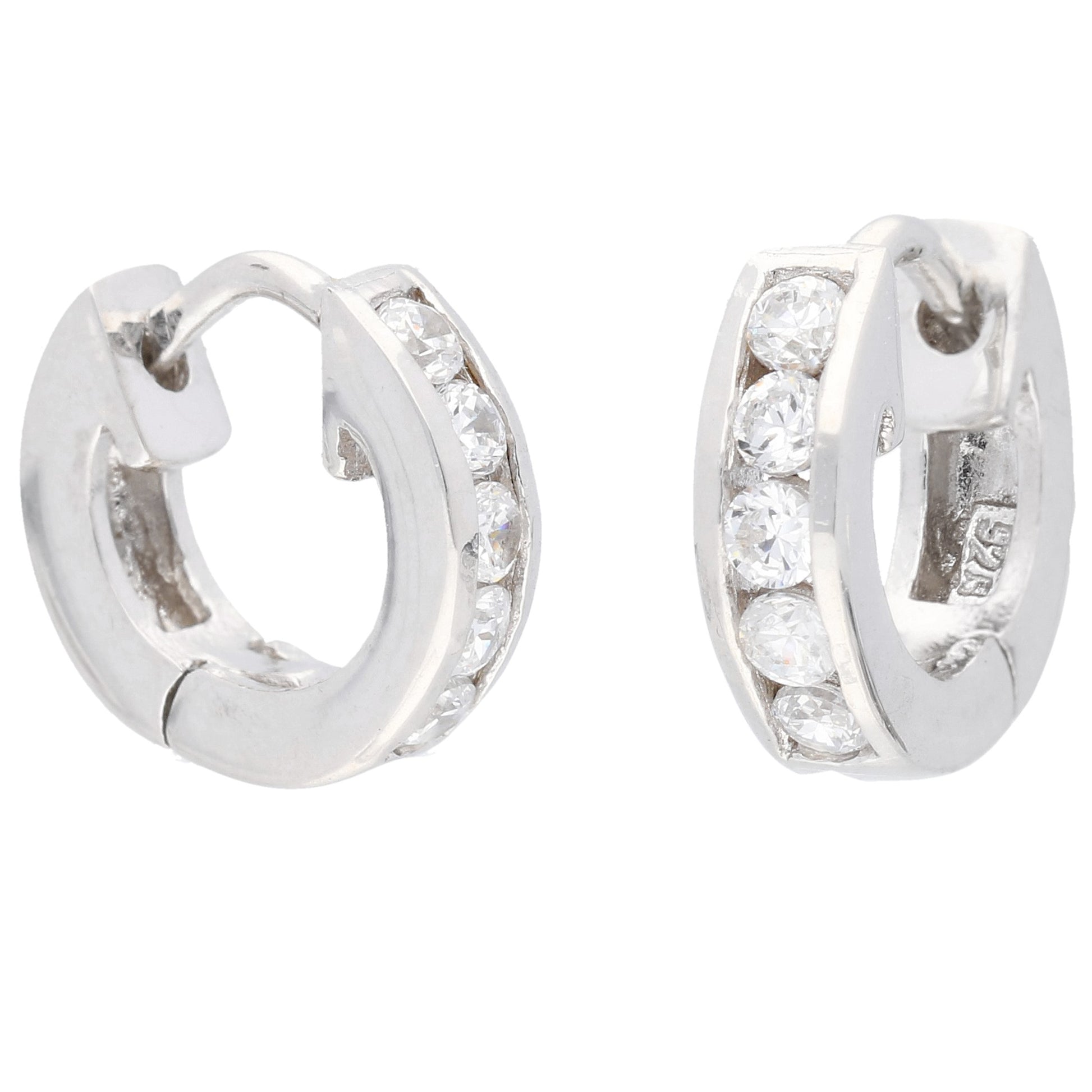 Tiny CZ Ear Huggers Sterling Silver Huggie Hoop Earrings - Silver Insanity