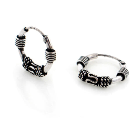 Tiny 15mm Hoops Bali Wrapped Sterling Silver Neverending Hoop Earrings - Silver Insanity