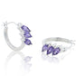 Small Sterling Silver Marquise Genuine Amethyst Huggie Hoop Earrings - Silver Insanity