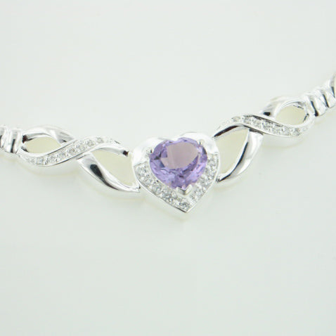 Sterling Silver Amethyst Heart Prom or Bridal Necklace - Silver Insanity