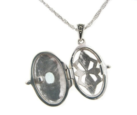 Oval Blue Topaz Locket Pendant Sterling Silver Necklace - Silver Insanity