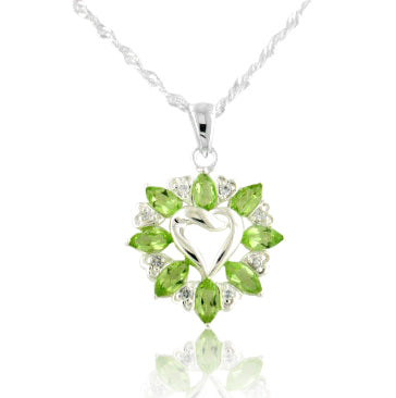 Genuine Peridot Heart Pendant Sterling Silver Necklace - Silver Insanity