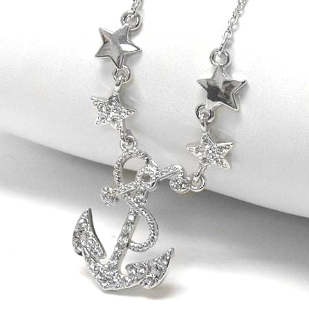 Sailing Under the Stars - Anchor Necklace Adjustable from 16" to 18" Necklace - Silver Insanity