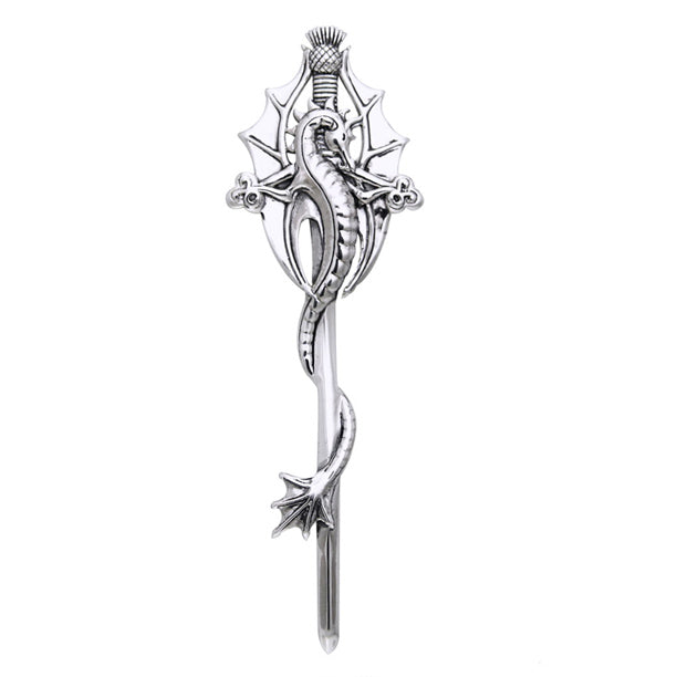 Large Celtic Dragon Cloak or Kilt Sterling Silver Pin Brooch by Maxine Miller - Silver Insanity