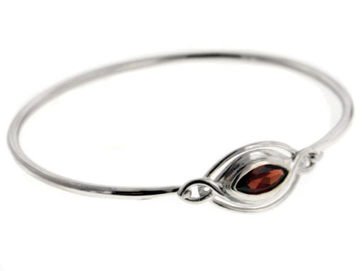 Elliptical Classic Sterling Silver Bangle Bracelet with a 1ct Garnet Gemstone - Silver Insanity