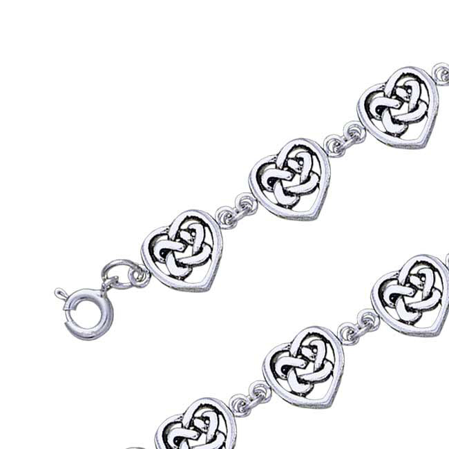 Celtic Trinity Knot Heart Link Bracelet, 7.5" Nickel-Free Sterling Silver - Silver Insanity