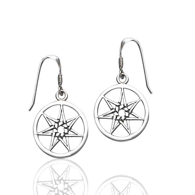 7-Point Elven Faery Star or Pentacle Sterling Silver Hook Earrings - Silver Insanity