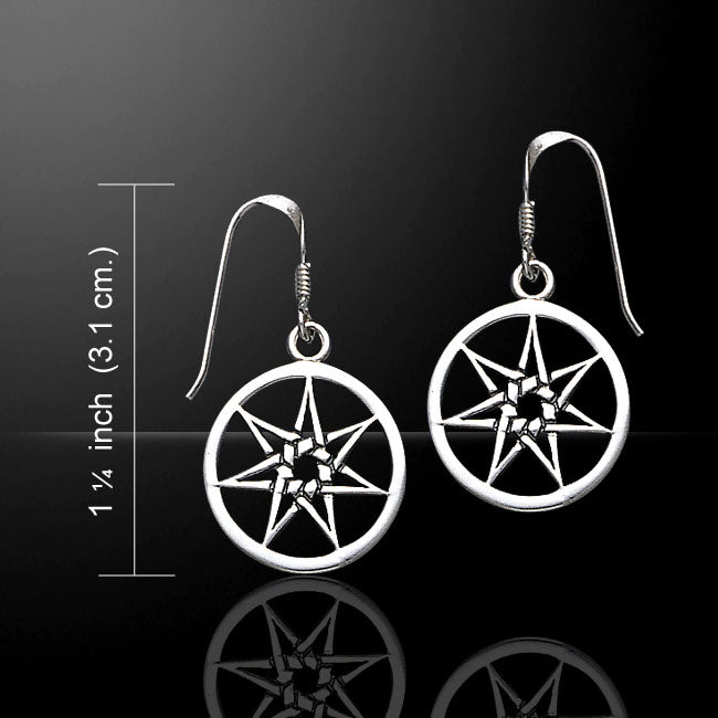 7-Point Elven Faery Star or Pentacle Sterling Silver Hook Earrings - Silver Insanity