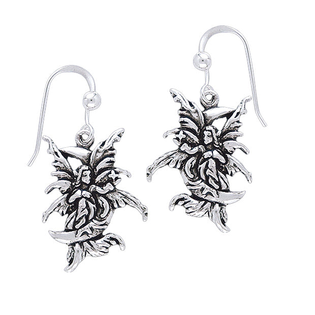 Moon Sprite - Detailed Sterling Silver Amy Brown Fairy Hook Earrings - Silver Insanity