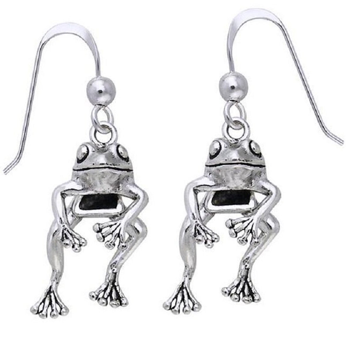 Moveable Detailed Sterling Silver FROG Face and Legs Hook Earrings - Silver Insanity