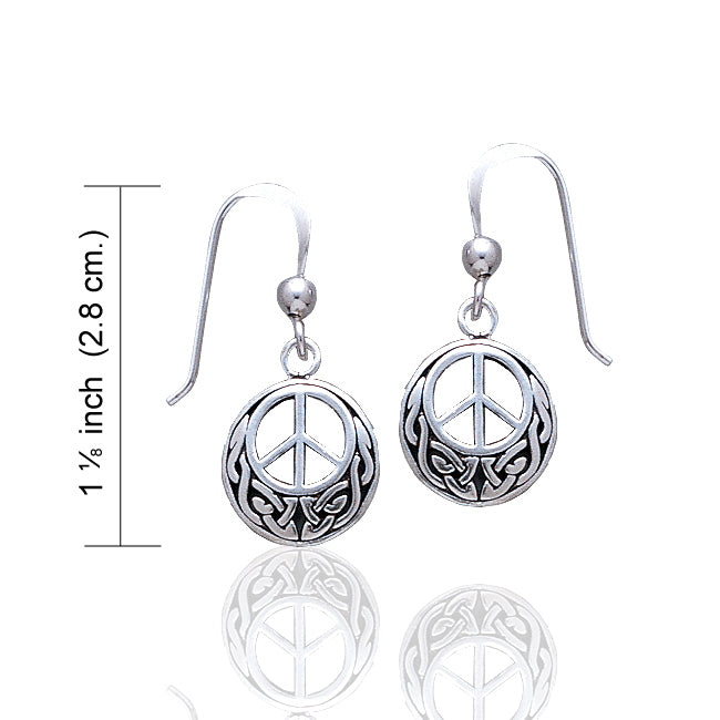 Celtic Knot and Peace Sign Symbol Sterling Silver Hook Earrings - Silver Insanity