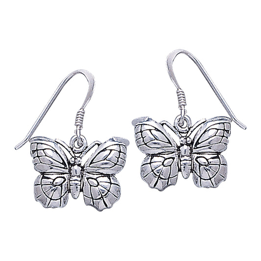 Detailed Curved Butterfly Sterling Silver Hook Earrings - Silver Insanity