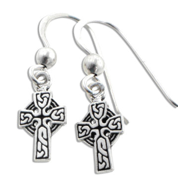 Small Sterling Silver Irish Celtic Knot Cross Hook Earrings - Silver Insanity