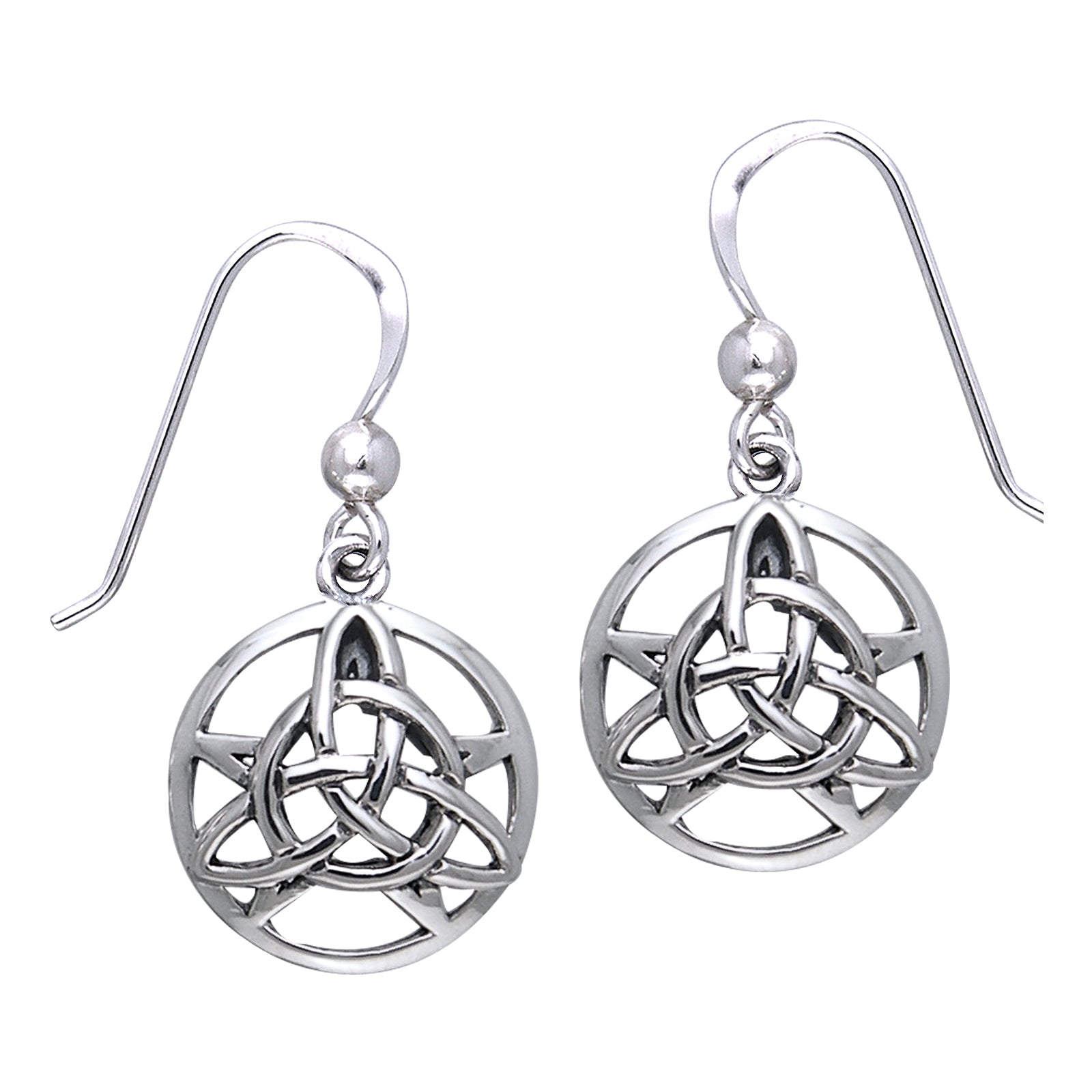 The Druid's Amulet - Triquetra Celtic Knot and Pentacle Sterling Silver Earrings - Silver Insanity