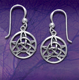 The Druid's Amulet - Triquetra Celtic Knot and Pentacle Sterling Silver Earrings - Silver Insanity