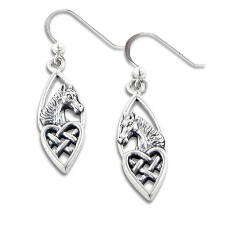 Celtic Knot Heart and Horse Head Sterling Silver Earrings - Silver Insanity