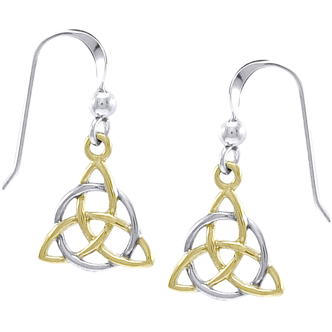 Trinity Knot - Two Tone Triquetra 14k Gold Plated Sterling Silver Hook Earrings - Silver Insanity