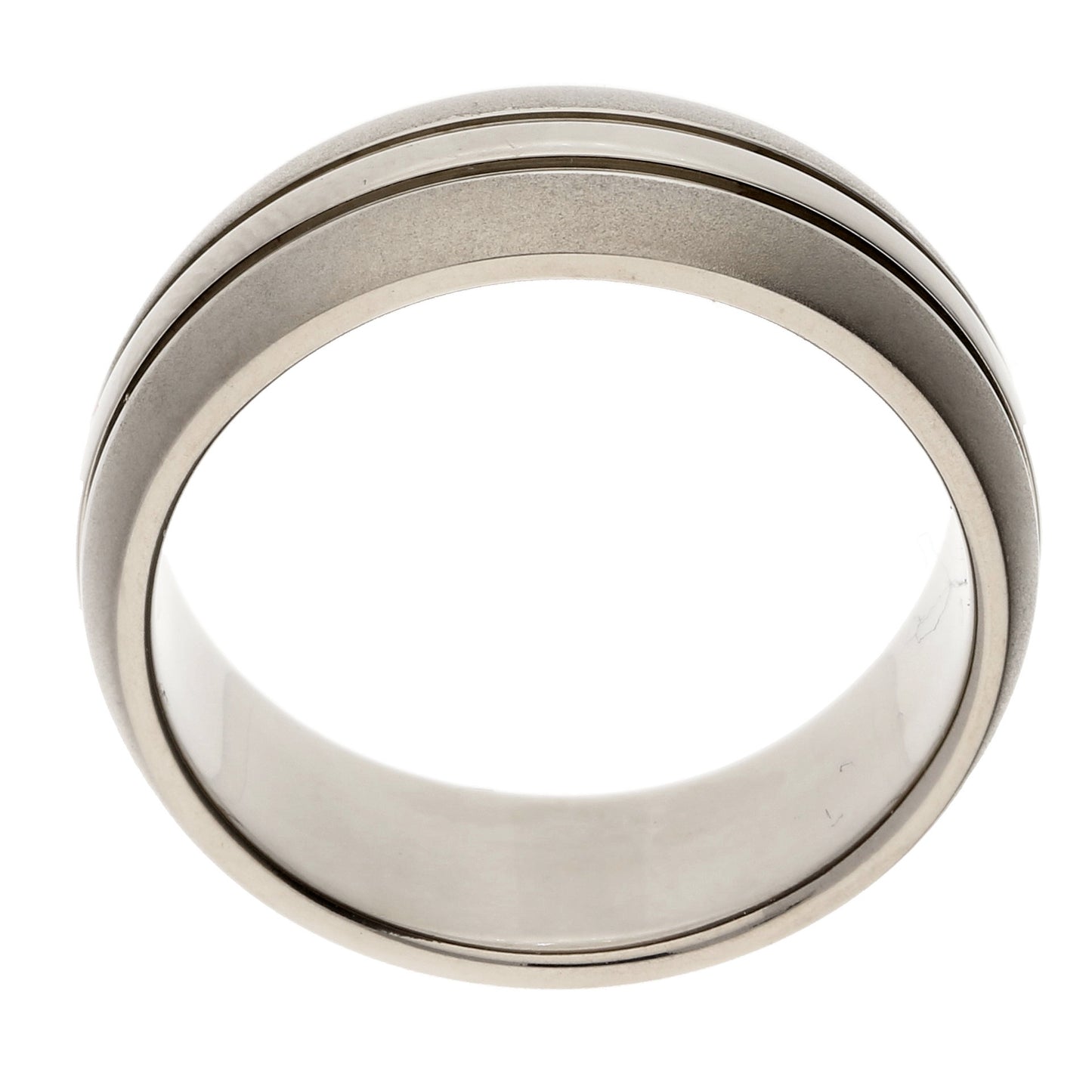 Mens Single Stripe Brushed Satin Pure Titanium Wedding Band Ring - Silver Insanity