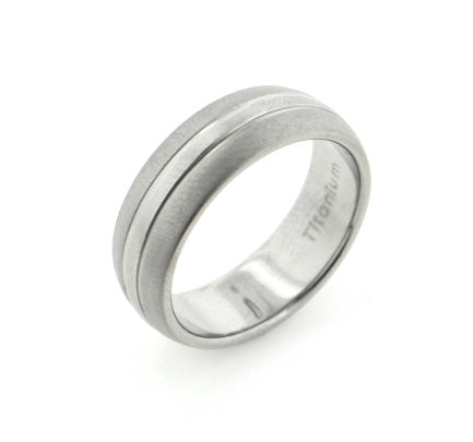 Mens Single Stripe Brushed Satin Pure Titanium Wedding Band Ring - Silver Insanity