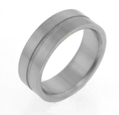 Mens Unispace Striped Brushed Satin Titanium Wedding Band Ring - Silver Insanity