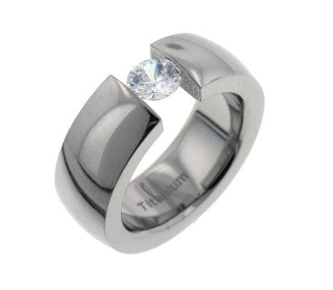 Tension 5mm Round CZ Titanium Wedding Band Ring - Silver Insanity