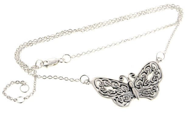 Sterling Silver Celtic Knot Filigree Butterfly 17" Adjustable Necklace - Silver Insanity