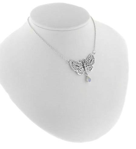 Sterling Silver Celtic Butterfly Rainbow Moonstone 17" Necklace - Silver Insanity