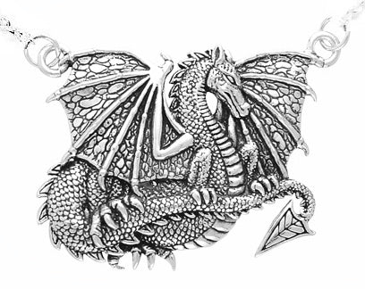 Sterling Silver Detailed Heavy Dragon Pendant Necklace - Silver Insanity