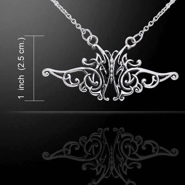 Flowing Celtic Knot and Black Butterfly Sterling Silver Adjustable 17" Necklace - Silver Insanity