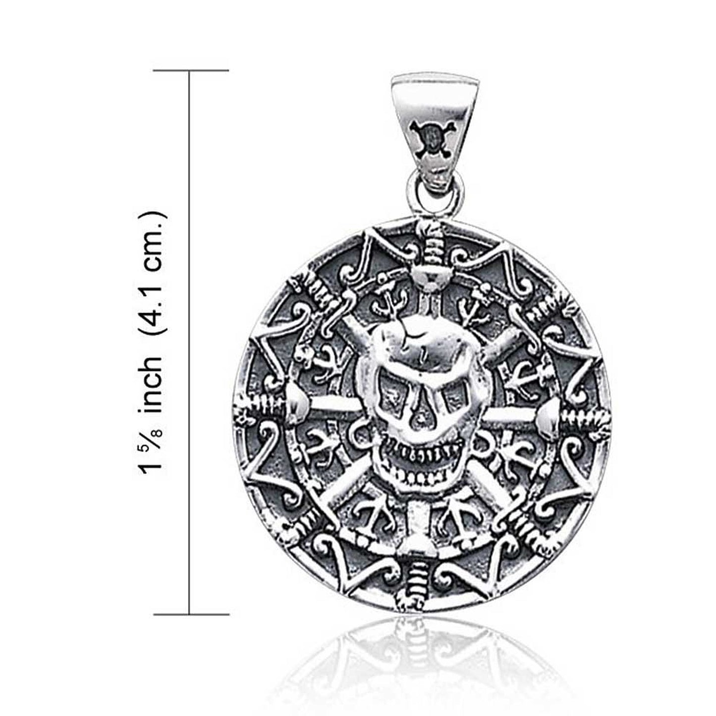 Sterling Silver Pirate Skull Medallion Pendant Necklace - Silver Insanity