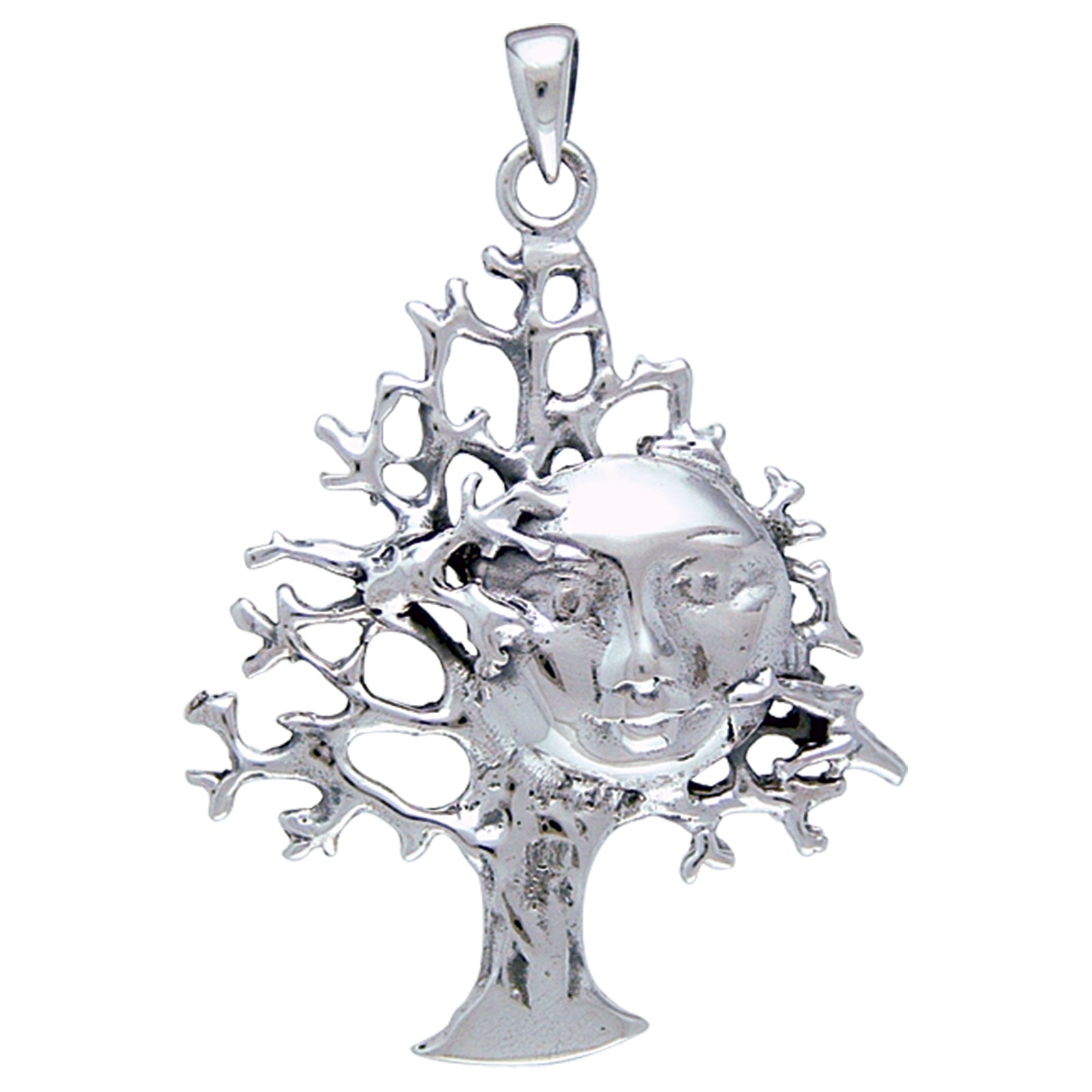 Full Moon in Tree Abstract Sterling Silver Pendant - Silver Insanity