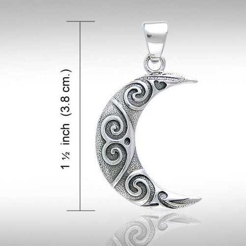 Celtic Spiral Crescent Moon Sterling Silver Pendant - Silver Insanity