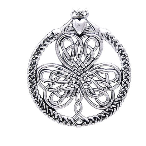 Celtic Knot Irish Shamrock Clover Claddagh Sterling Silver Pendant 19" Necklace - Silver Insanity