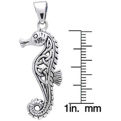 Hippocampus - Poseidon's Steed Seahorse with Celtic Knot Sterling Silver Pendant - Silver Insanity