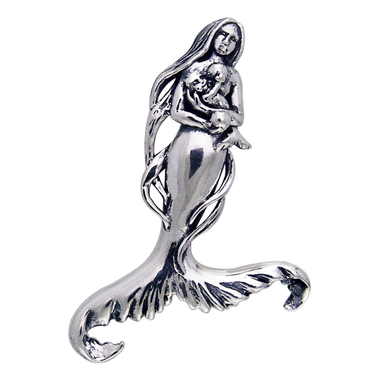 Seer's Child - Mother Mermaid and Baby Sterling Silver Pendant - Silver Insanity