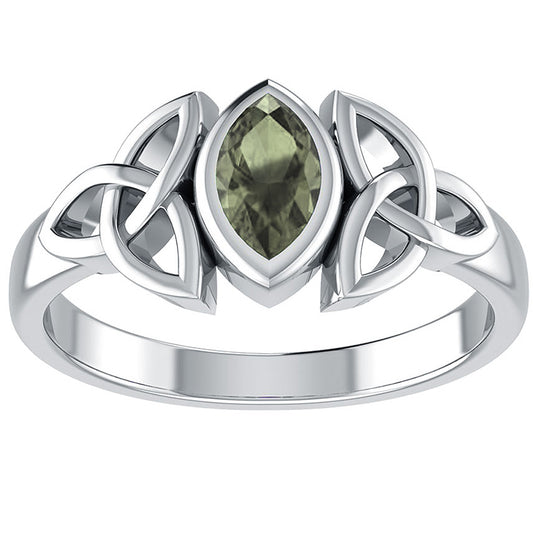 Sterling Silver Celtic Knot and Genuine Green Moldavite Ring - Silver Insanity