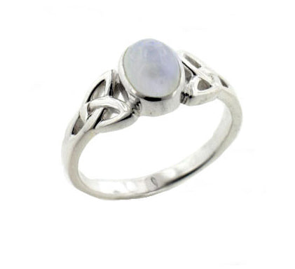 Sterling Silver Celtic Knot and Genuine Rainbow Moonstone Ring - Silver Insanity