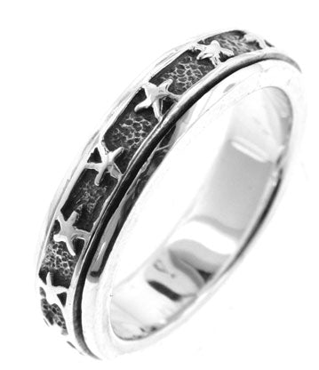 Sterling Silver Star Spin Motion Band Ring - Silver Insanity