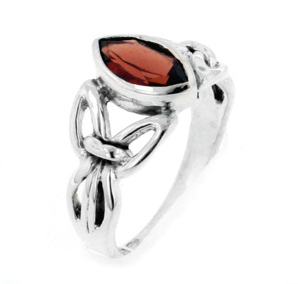 Sterling Silver Celtic Knot Large Garnet Ring - Silver Insanity