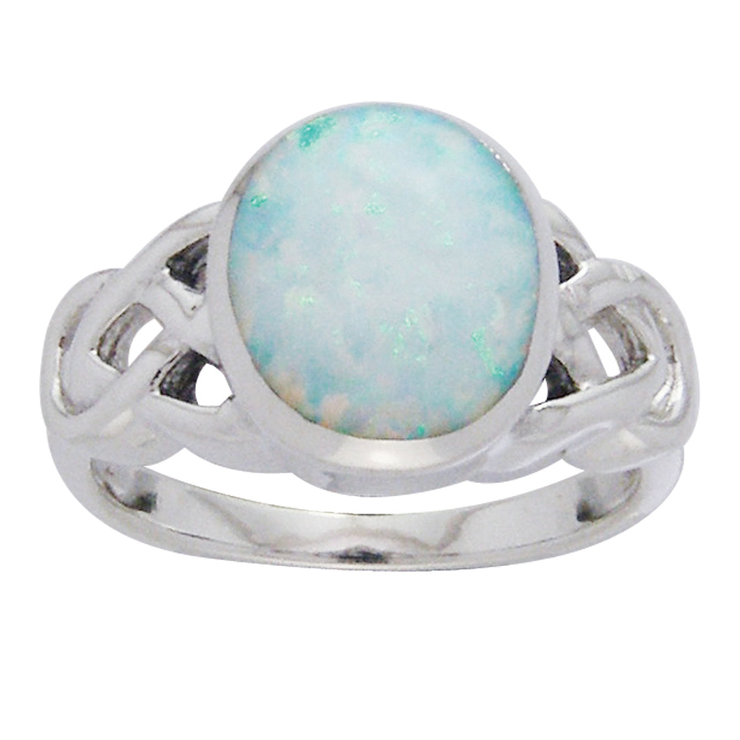 Large Created White Opal and Sterling Silver Celtic Knot Ring - Silver Insanity