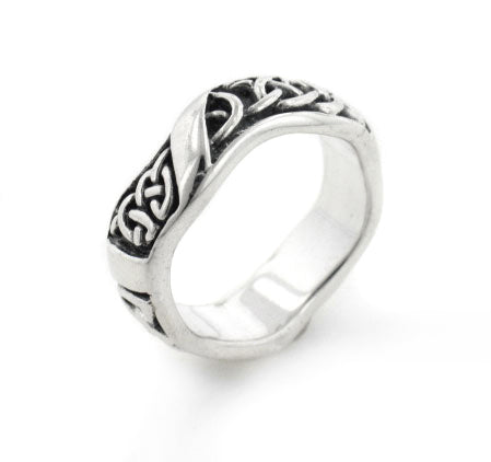 Men's Wavy Band Thick 6mm Celtic Knot Sterling Silver Wedding Ring - Silver Insanity