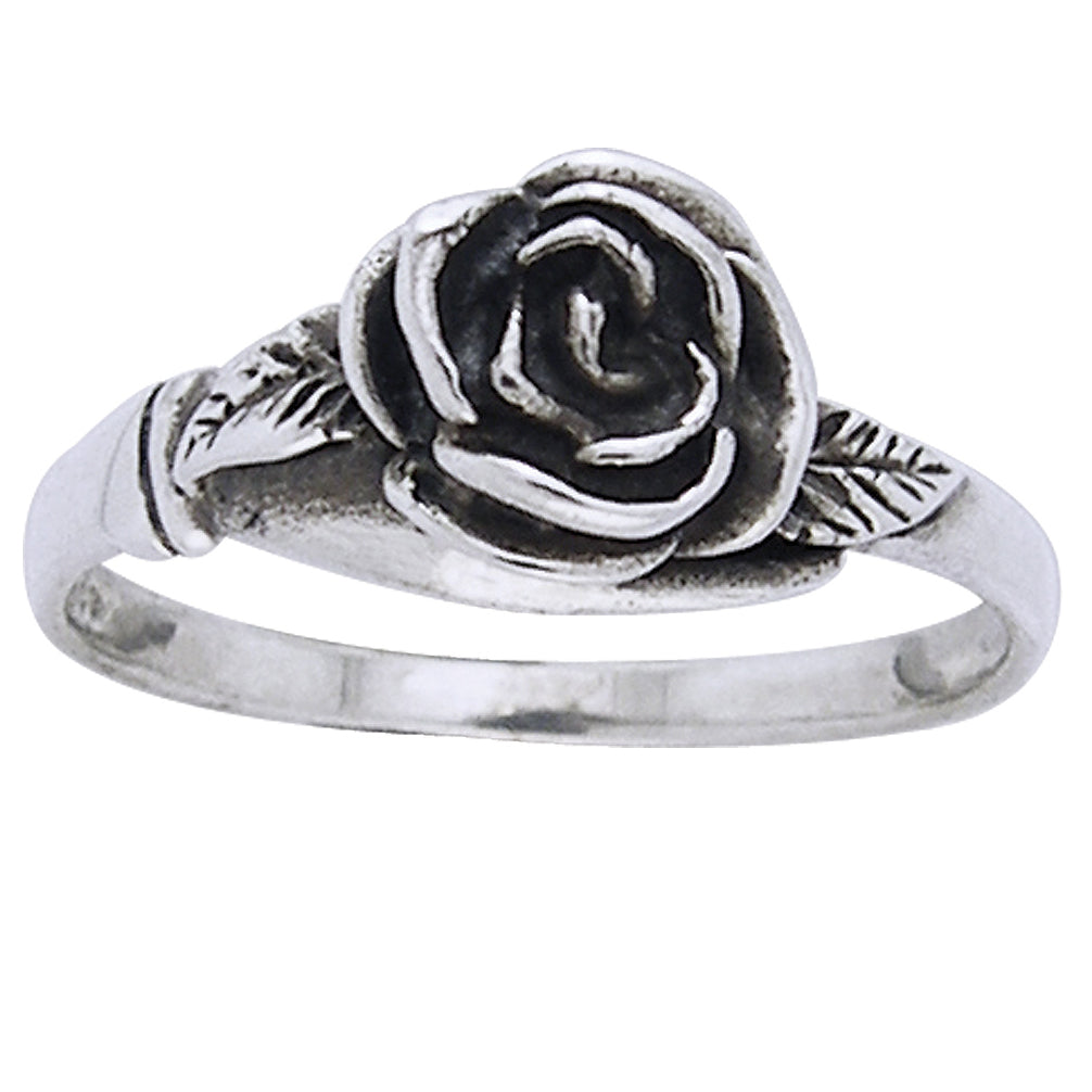 Small Sterling Silver Detailed Rose Flower Ring - Silver Insanity